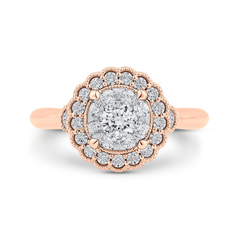 Round Diamond Halo Engagement Ring in 14K Two Tone Gold