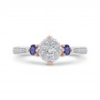 Round Diamond Three-Stone Engagement Ring with Blue Sapphire in 14K Two Tone Gold