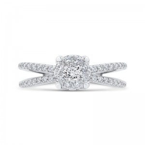 Round Diamond Crossover Criss-Cross Engagement Ring in 14K White Gold