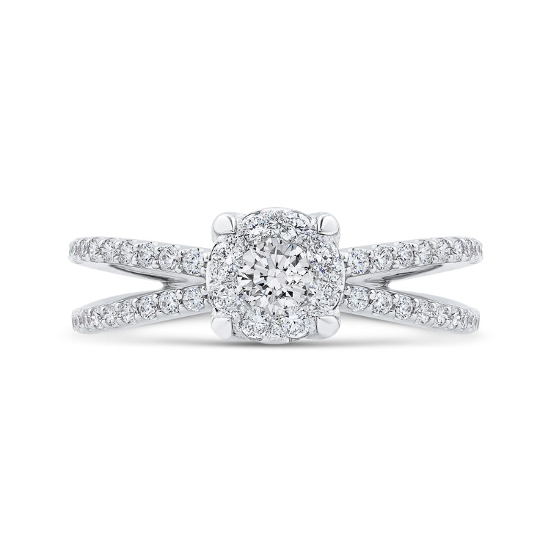 Round Diamond Crossover Criss-Cross Engagement Ring in 14K White Gold