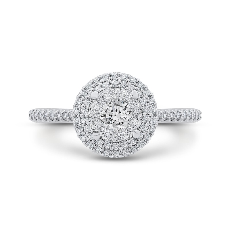 Round Diamond Double Halo Engagement Ring in 14K White Gold