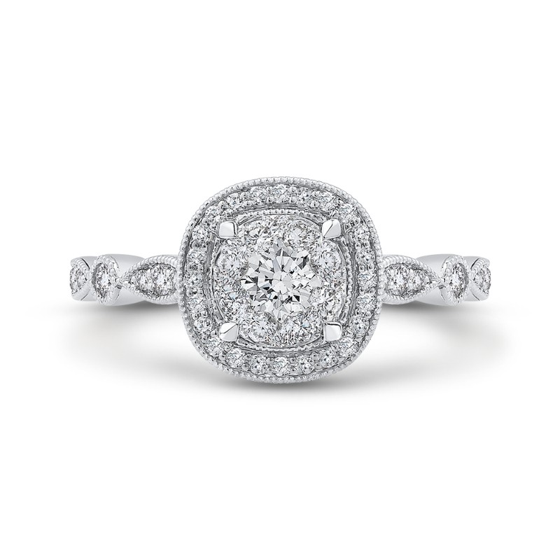 Round Diamond Halo Engagement Ring in 14K White Gold