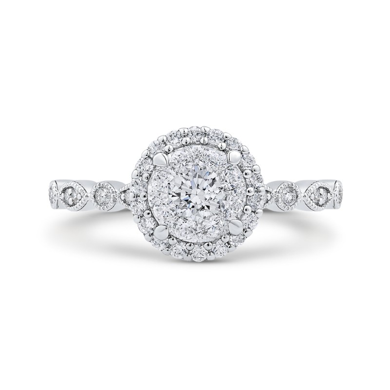 Round Diamond Halo Engagement Ring in 14K White Gold