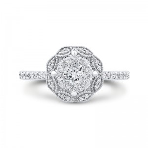 Diamond Flower Engagement Ring in 14K White Gold
