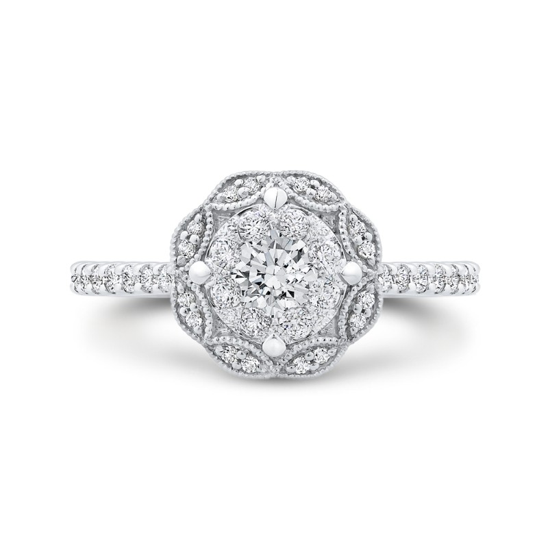Diamond Flower Engagement Ring in 14K White Gold