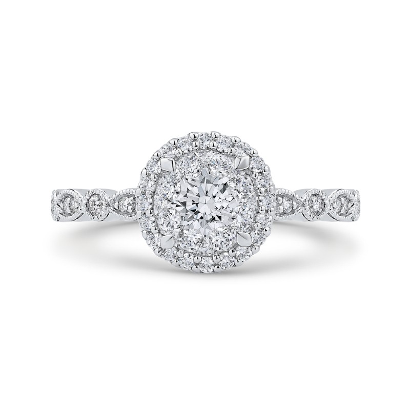 Diamond Halo Engagement Ring in 14K White Gold
