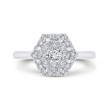 Round Diamond Hexagon Shape Halo Engagement Ring in 14K White Gold