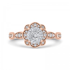 Round Diamond Flower Engagement Ring in 14K Two Tone Gold