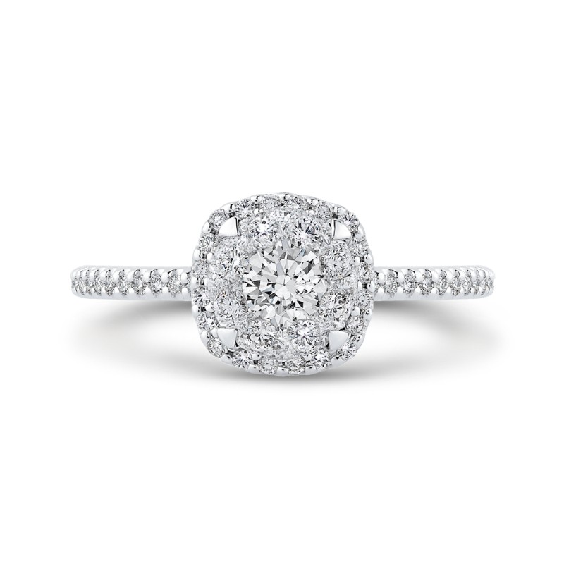 Round Diamond Halo Engagement Ring in 14K White Gold
