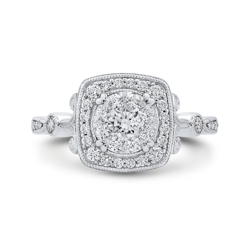 Round Diamond Halo Engagement Ring in 14K White Gold