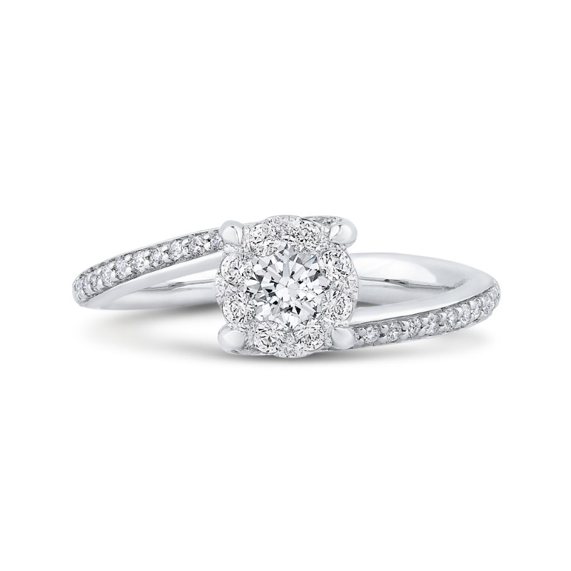Round Diamond Bypass Engagement Ring in 14K White Gold