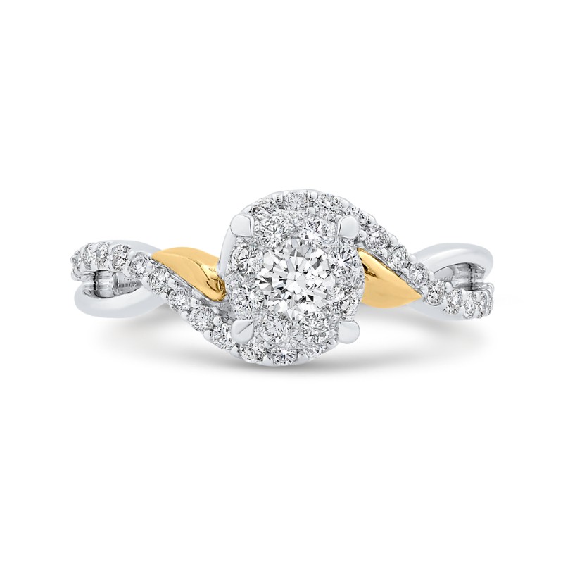 Round Diamond Promise Engagement Ring in 14K Two Tone Gold