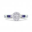 Round Diamond Engagement Ring with Baguette Cut Blue Sapphire in 14K White Gold