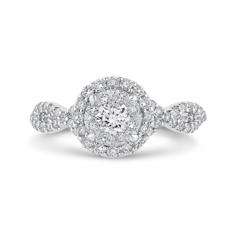 Split Shank Round Diamond Halo Engagement Ring in 14K White Gold