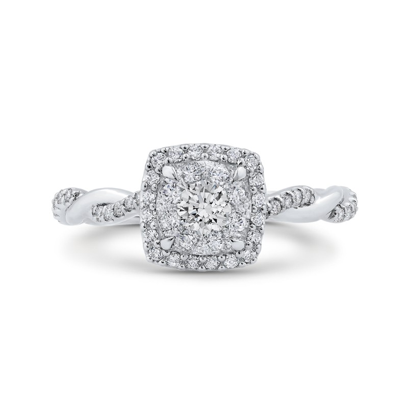 Round Diamond Halo Engagement Ring in 14K White Gold