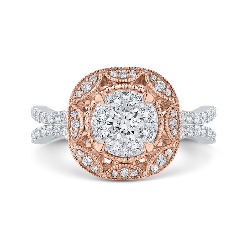 Diamond Flower Engagement Ring in 14K Two Tone Gold
