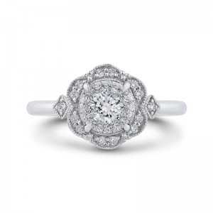 Round Diamond Floral Engagement Ring in 14K White Gold