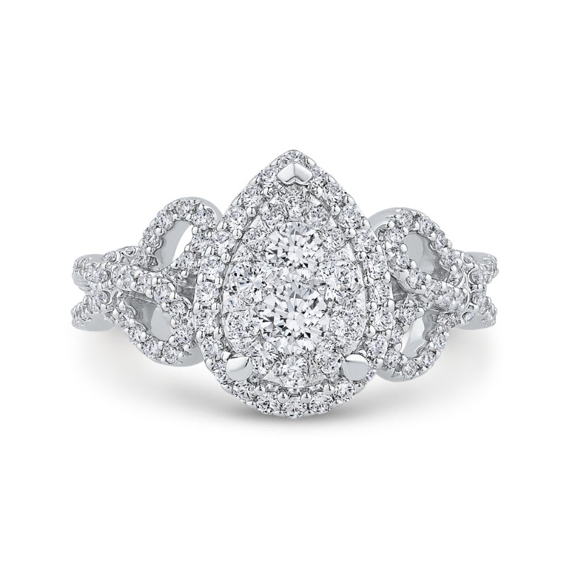 Round Diamond Halo Engagement Ring in 14K White Gold