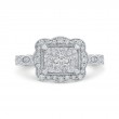 Euro Shank Round Diamond Emerald Shape Halo Engagement Ring in 14K White Gold