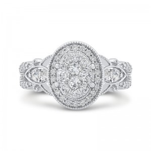 Diamond Oval Shape Halo Engagement Ring in 14K White Gold