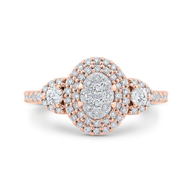 Round Diamond Double Halo Engagement Ring in 14K Two Tone Gold