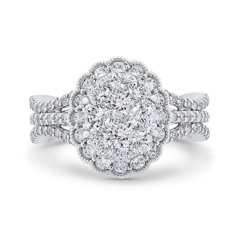 Diamond Halo Engagement Ring in 14K White Gold