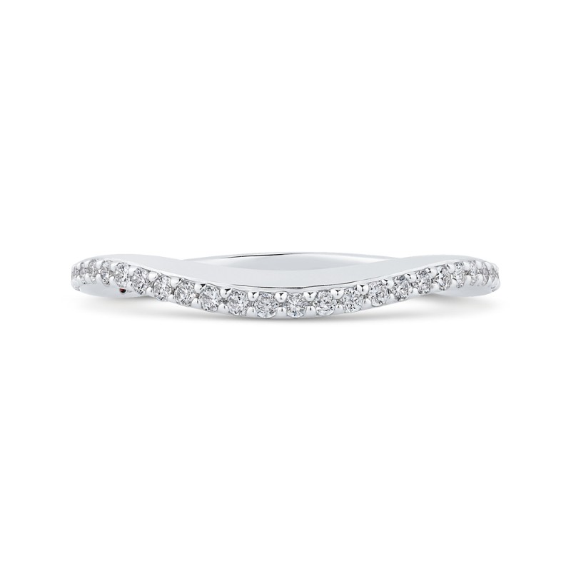 Round Diamond Half-Eternity Contour Wedding Band in 14K White Gold
