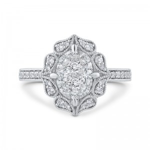 Round Diamond Flower Engagement Ring in 14K White Gold