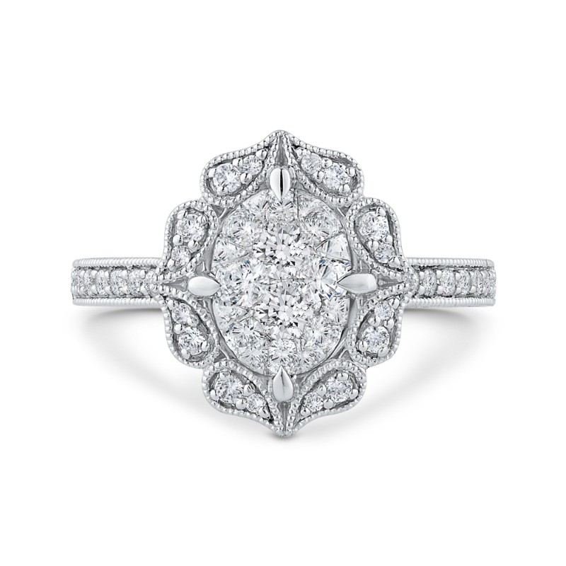 Round Diamond Flower Engagement Ring in 14K White Gold