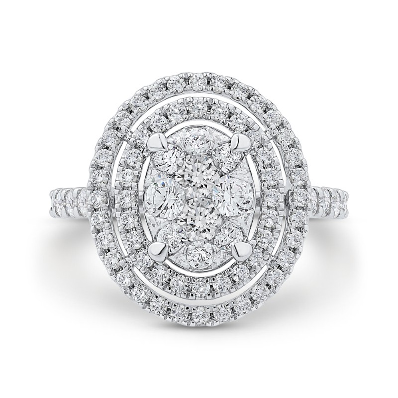 Round Diamond Double Halo Engagement Ring in 14K White Gold