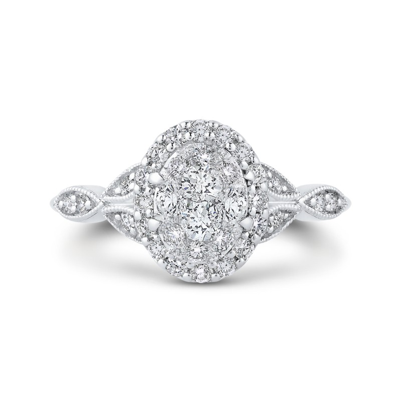 Round Diamond Halo Engagement Ring in 14K White Gold