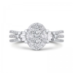 Round & Baguette Cut Diamond Engagement Ring in 14K White Gold