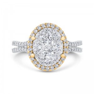 Round Diamond Halo Engagement Ring in 14K Two Tone Gold