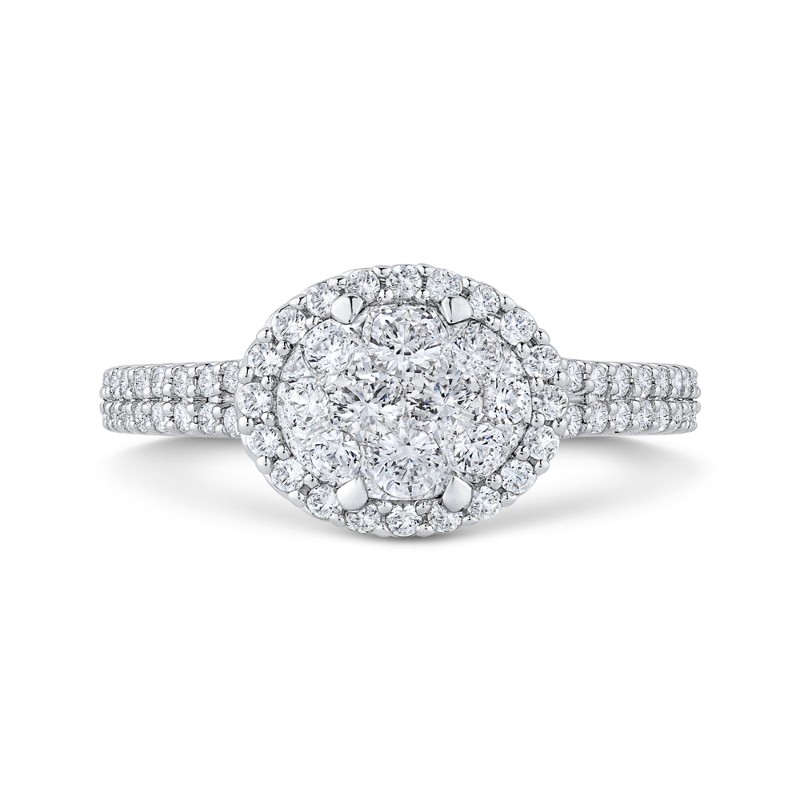 Round Diamond Halo Engagement Ring in 14K White Gold