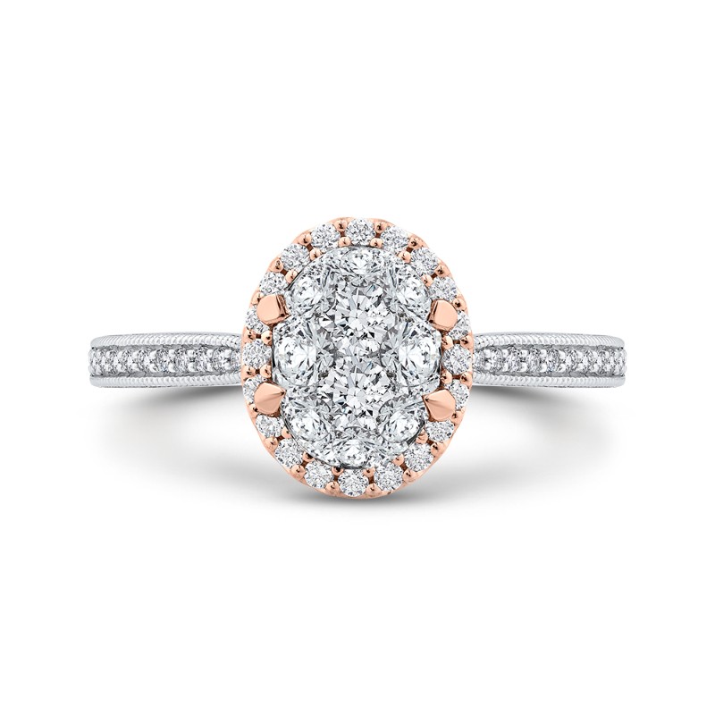 Round Diamond Halo Engagement Ring in 14K Two Tone Gold