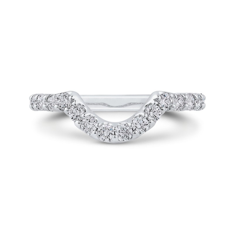 Round Diamond Half-Eternity Contour Wedding Band in 14K White Gold