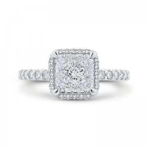 Diamond Princess Shape Halo Engagement Ring in 14K White Gold