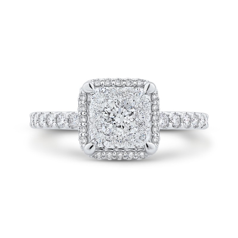 Diamond Princess Shape Halo Engagement Ring in 14K White Gold