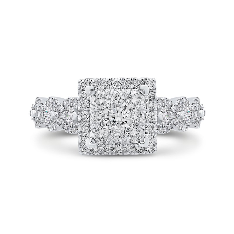 Round Diamond Halo Engagement Ring in 14K White Gold