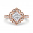 Diamond Flower Shape Engagement Ring in 14K Two Tone Gold