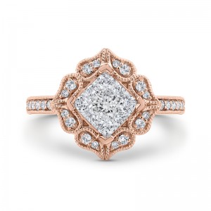 Diamond Flower Shape Engagement Ring in 14K Two Tone Gold