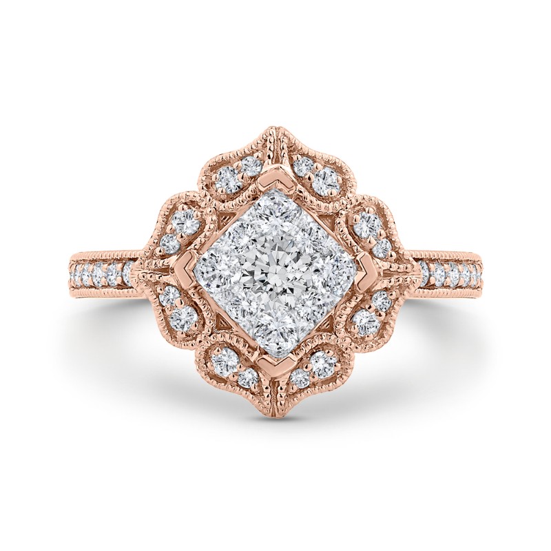 Diamond Flower Shape Engagement Ring in 14K Two Tone Gold