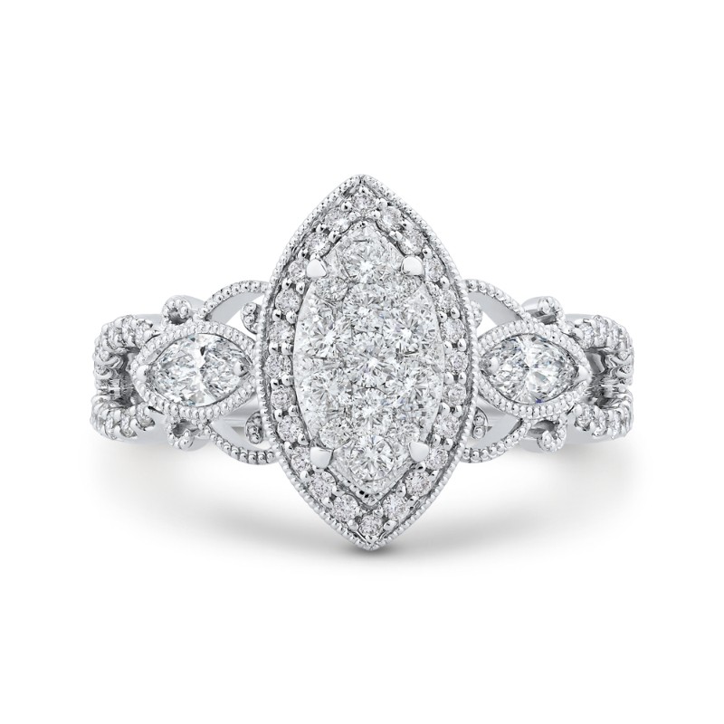 Diamond Halo Engagement Ring in 14K White Gold