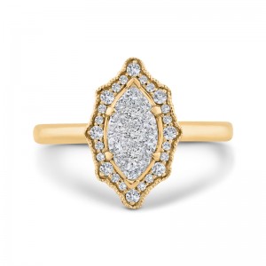 Euro Shank Round Diamond Marquise Cut Shape Halo Engagement Ring in 14K Two Tone Gold
