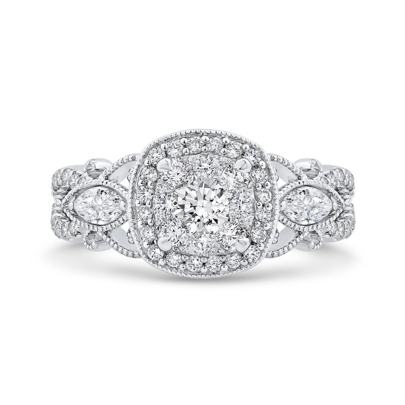 Round Diamond Halo Engagement Ring in 14K White Gold