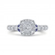 Round Diamond Halo Engagement Ring with Sapphire in 14K White Gold
