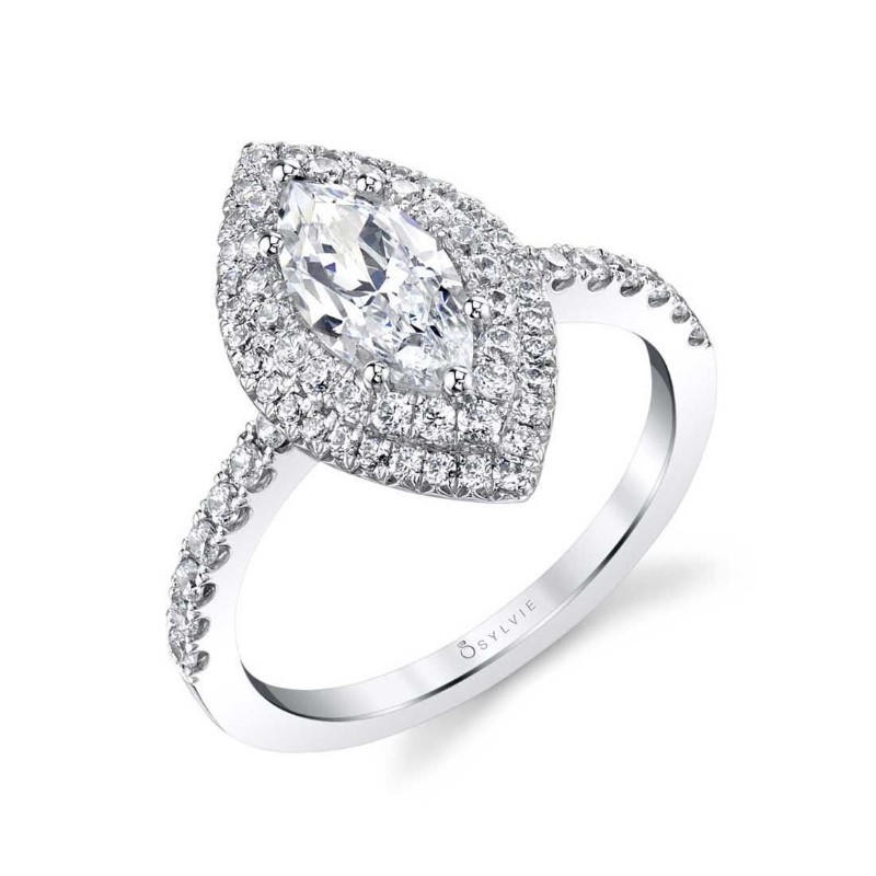 Marquise Cut Double Halo Engagement Ring - Claudia