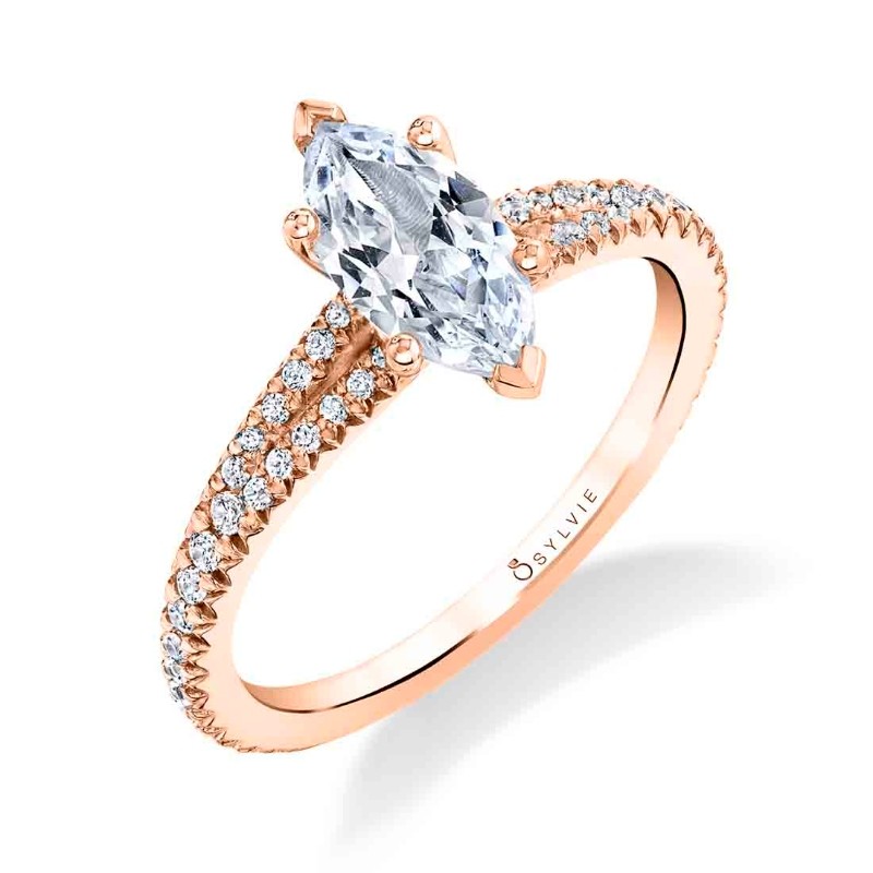 Marquise Cut Classic Split Shank Engagement Ring - Romane