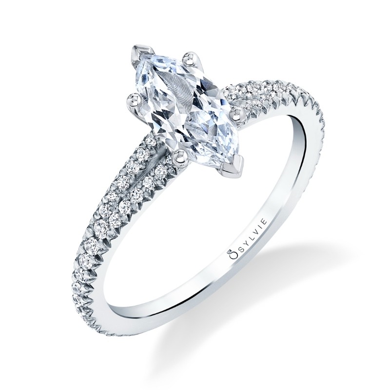 Marquise Cut Classic Split Shank Engagement Ring - Romane