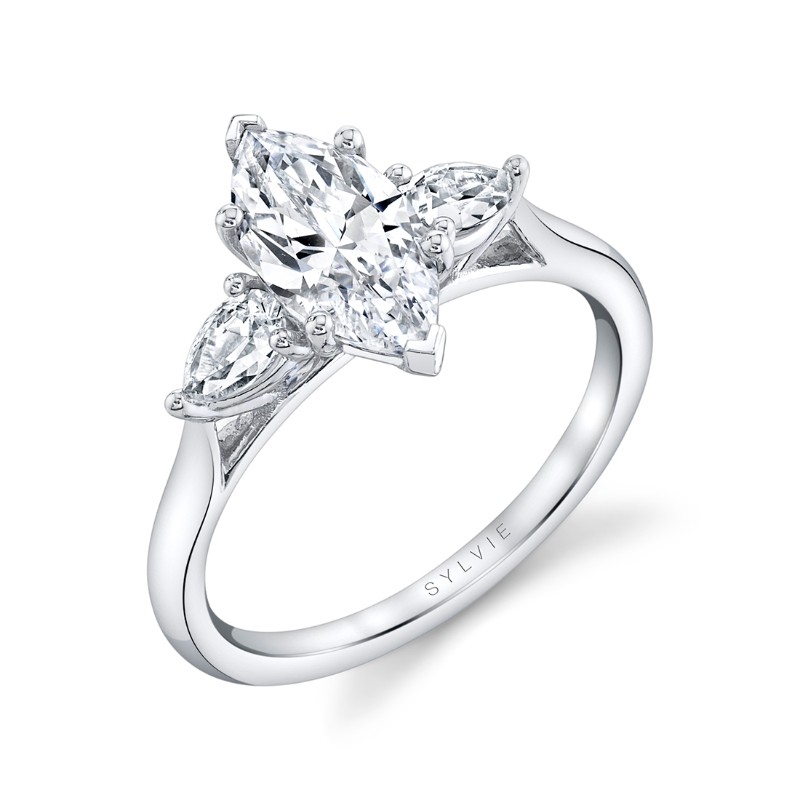 Marquise Cut Three Stone Engagement Ring - Martine